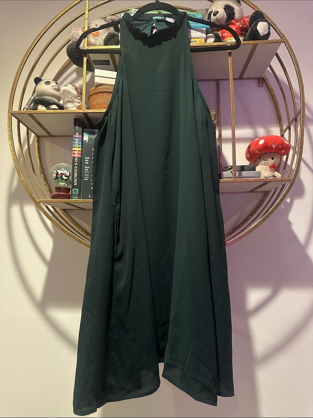 Aritzia Dark Green Sleeveless High-Neck Shift Dress